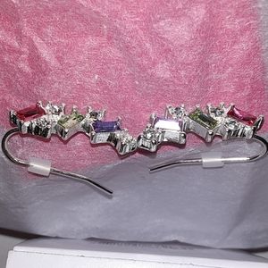Avon Silvertone Rainbow Radiant Ear Crawler Earrings